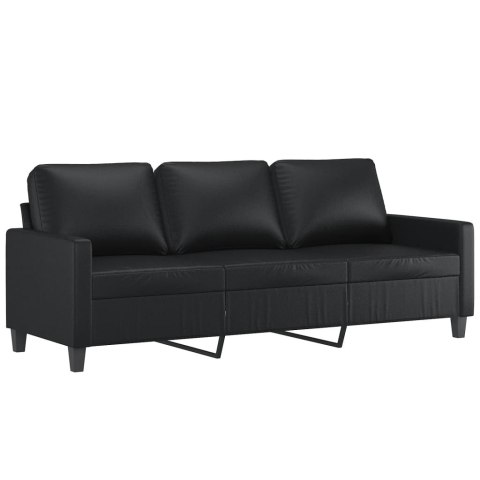  3-osobowa sofa, czarna, 180 cm, obita sztuczną skórą