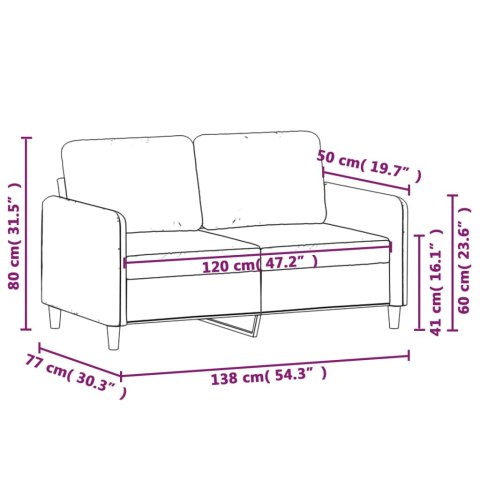  Sofa 2-osobowa, jasnoszara, 120 cm, tapicerowana aksamitem