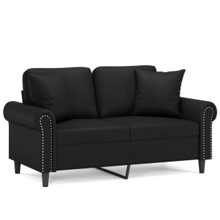  2-osobowa sofa z poduszkami, czarna, 120 cm, sztuczna skóra