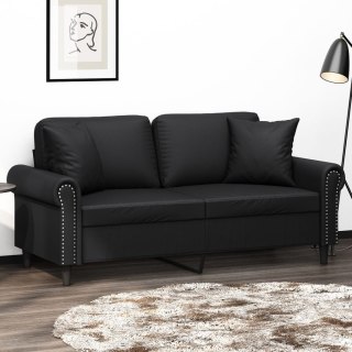  2-osobowa sofa z poduszkami, czarna, 140 cm, sztuczna skóra