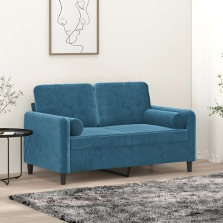  2-osobowa sofa z poduszkami, niebieska, 120 cm, aksamit