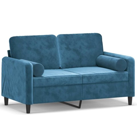  2-osobowa sofa z poduszkami, niebieska, 120 cm, aksamit