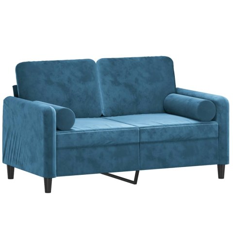  2-osobowa sofa z poduszkami, niebieska, 120 cm, aksamit