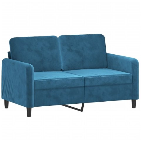  2-osobowa sofa z poduszkami, niebieska, 120 cm, aksamit