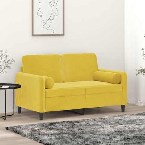  2-osobowa sofa z poduszkami, żółta, 120 cm, aksamit