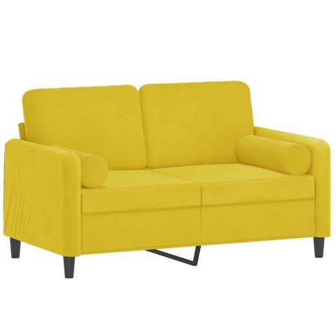  2-osobowa sofa z poduszkami, żółta, 120 cm, aksamit