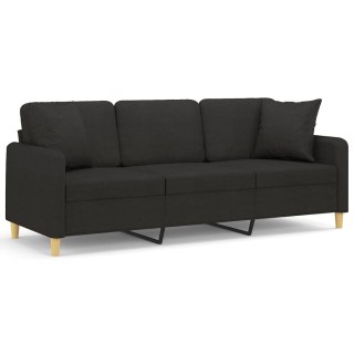  3-osobowa sofa z poduszkami, czarna, 180 cm, tkanina