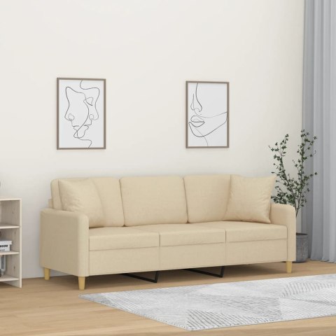  3-osobowa sofa z poduszkami, kremowa, 180 cm, tkanina