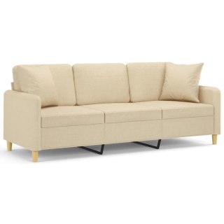  3-osobowa sofa z poduszkami, kremowa, 180 cm, tkanina