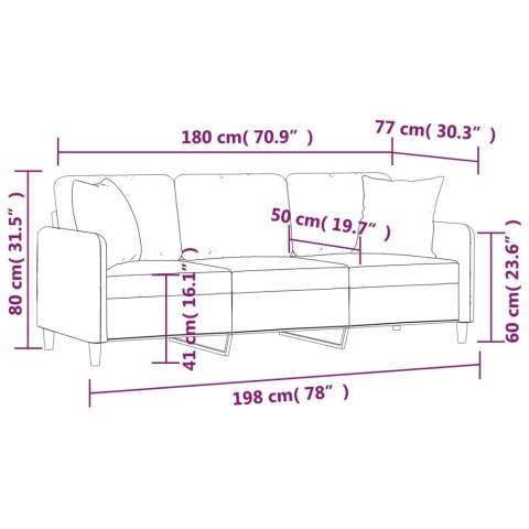  3-osobowa sofa z poduszkami, kremowa, 180 cm, tkanina