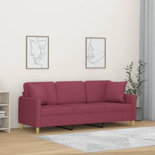  3-osobowa sofa z poduszkami, winna czerwień, 180 cm, tkanina