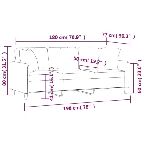  3-osobowa sofa z poduszkami, winna czerwień, 180 cm, tkanina