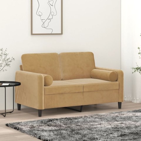  2-osobowa sofa z poduszkami, brązowa, 120 cm, aksamit