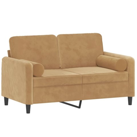  2-osobowa sofa z poduszkami, brązowa, 120 cm, aksamit