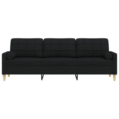  3-osobowa sofa z poduszkami, czarna, 210 cm, obita tkaniną