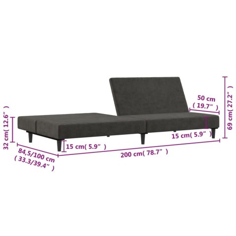  2-osobowa kanapa, ciemnoszara, tapicerowana aksamitem