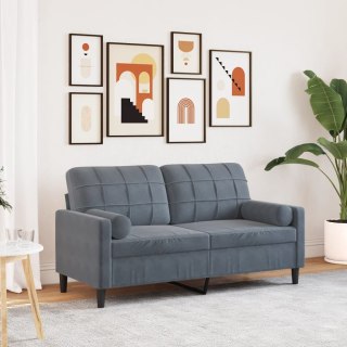  2-osobowa sofa z poduszkami, ciemnoszara, 140 cm, aksamit