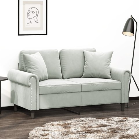  2-osobowa sofa z poduszkami, jasnoszara, 120 cm, aksamit