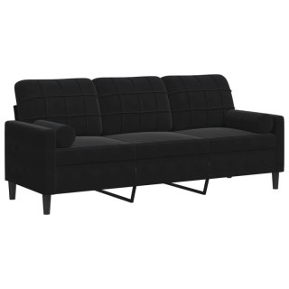  3-osobowa sofa z poduszkami, czarna, 180 cm, aksamit