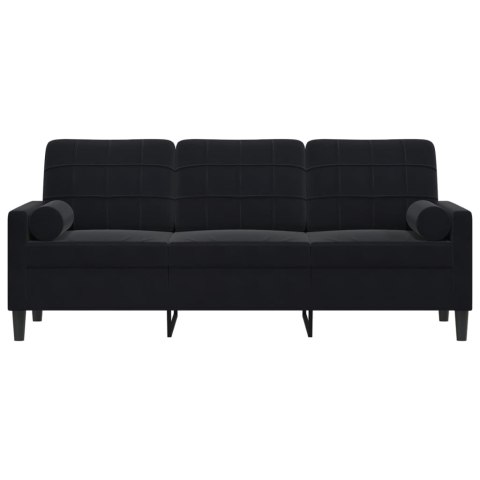  3-osobowa sofa z poduszkami, czarna, 180 cm, aksamit