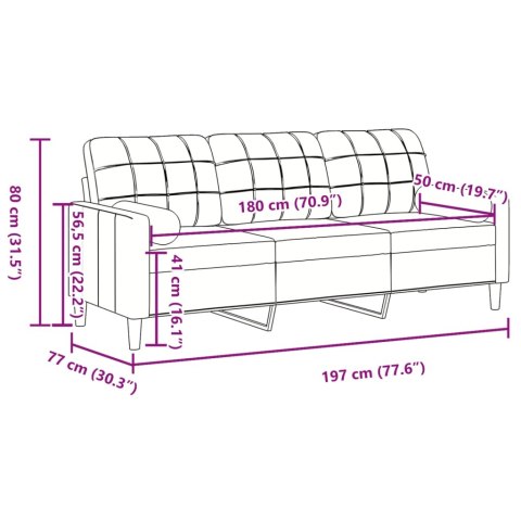  3-osobowa sofa z poduszkami, czarna, 180 cm, aksamit