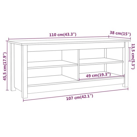  Szafka na buty, szara, 110x38x45,5 cm, lite drewno sosnowe