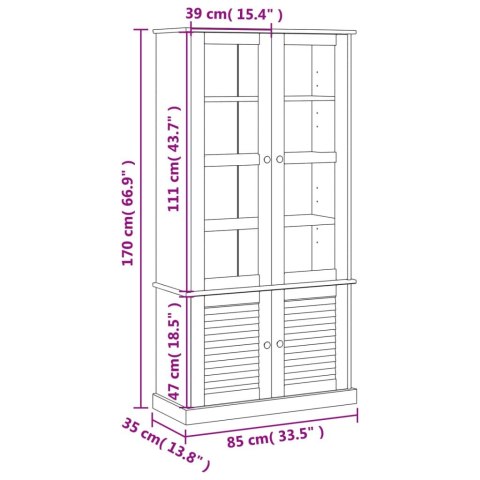  Witryna VIGO, szara, 85x35x170 cm, lite drewno sosnowe