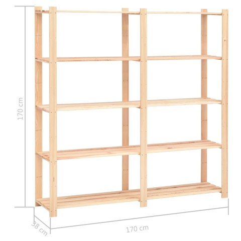  Regały z 5 półkami, 3 szt., 170x38x170 cm, sosna, 500 kg