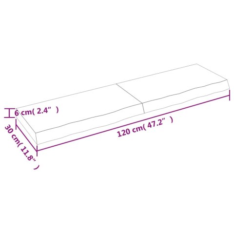  Półka, brązowa, 120x30x(2-6) cm, lakierowane lite drewno dębowe