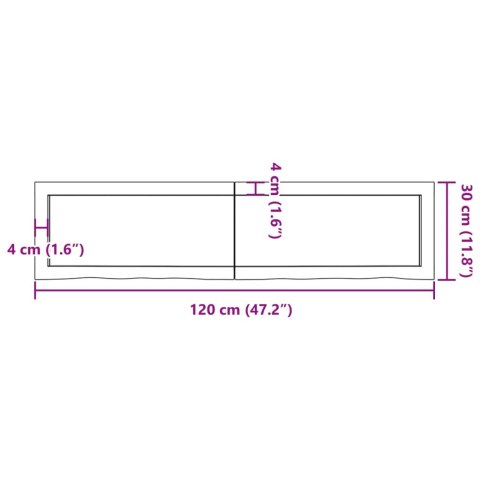  Półka, brązowa, 120x30x(2-6) cm, lakierowane lite drewno dębowe