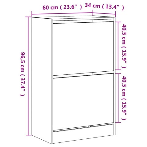  Szafka na buty, czarna, 60x34x96,5 cm, materiał drewnopochodny