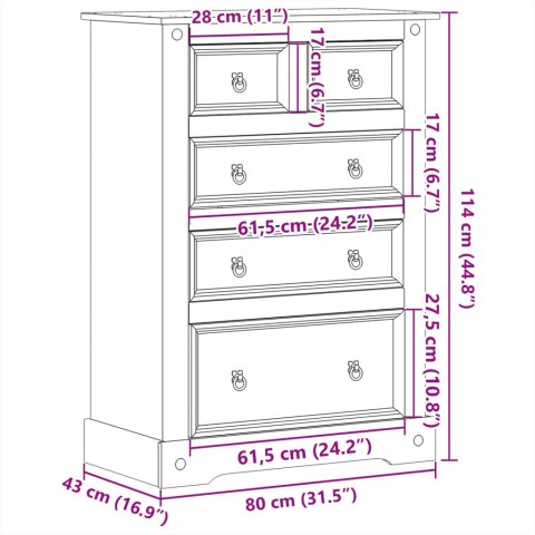  Komoda Corona, 80x43x114 cm, lite drewno sosnowe