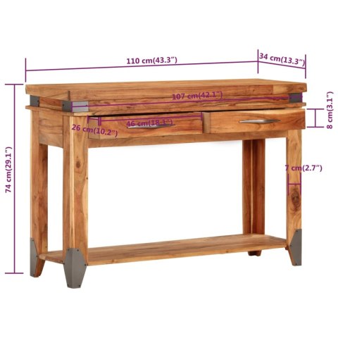  Stolik konsolowy, 110x34x74 cm, lite drewno akacjowe