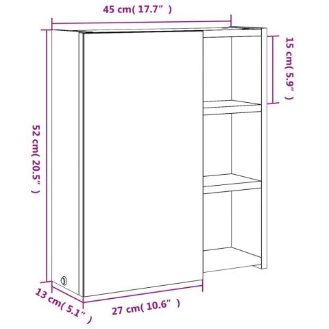  Szafka łazienkowa z lustrem i LED, szara, 45x13x52 cm