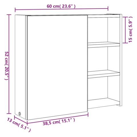  Szafka łazienkowa z lustrem i LED, szara, 60x13x52 cm