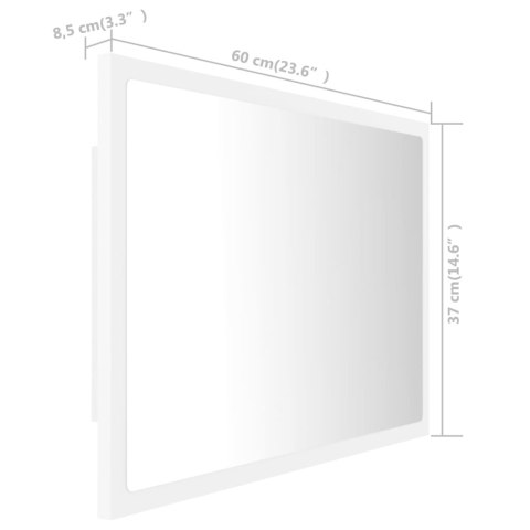  Lustro łazienkowe z LED, białe, 60x8,5x37 cm, akryl