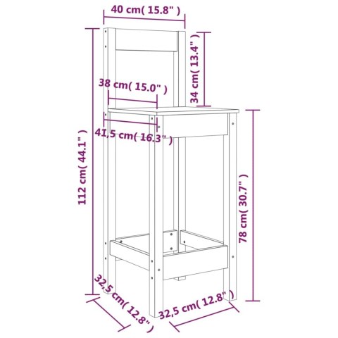  Stołki barowe, 2 szt., 40x41,5x112 cm, lite drewno sosnowe