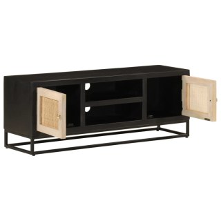  Szafka pod TV, czarna, 110x30x40 cm, lite drewno mango i żelazo