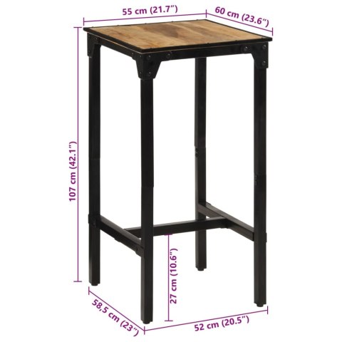  Stolik barowy, 60x55x107 cm, surowe drewno mango