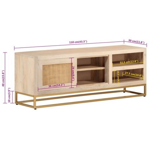  Szafka pod TV, 110x30x40 cm, lite drewno mango i żelazo